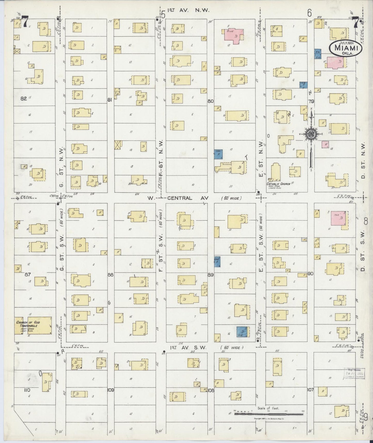 Sanborn Fire Insurance Map from Miami, Ottawa County, Oklahoma (1924), Sheet #0007 - Historic Sanborn Fire Insurance Map Print, vintage old map wall art, antique decor, genealogy gift, Oklahoma Oklahoma map