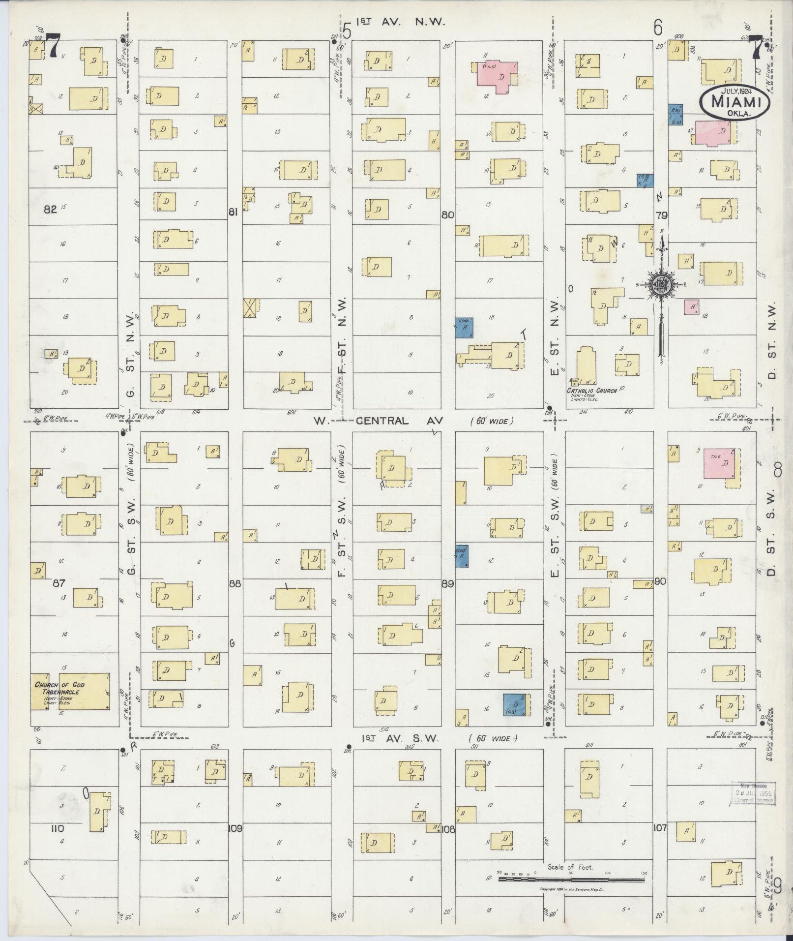 Sanborn Fire Insurance Map from Miami, Ottawa County, Oklahoma (1924), Sheet #0007 - Historic Sanborn Fire Insurance Map Print, vintage old map wall art, antique decor, genealogy gift, Oklahoma Oklahoma map
