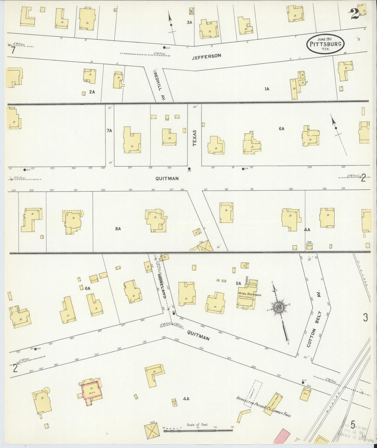 Sanborn Fire Insurance Map from Pittsburg, Camp County, Texas (1911), Sheet #0002 - Historic Sanborn Fire Insurance Map Print, vintage old map wall art, antique decor, genealogy gift, Texas Texas map