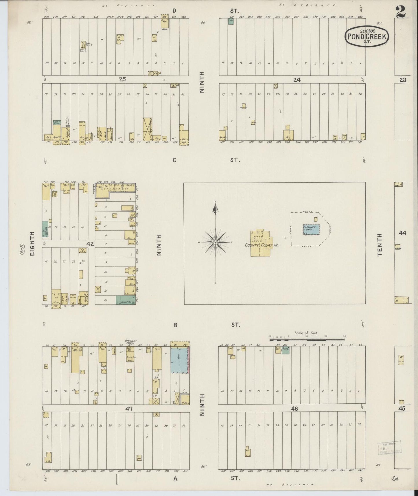 Sanborn Fire Insurance Map from Pond Creek, Grant County, Oklahoma (1895), Sheet #0002 - Complete Map Set gallery image, historic Sanborn map, vintage wall art, Oklahoma Oklahoma