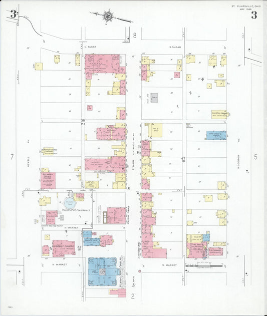 Sanborn Fire Insurance Map from Saint Clairsville, Belmont County, Ohio (1946), Sheet #0003 - Historic Sanborn Fire Insurance Map Print, vintage old map wall art, antique decor, genealogy gift, Ohio Ohio map