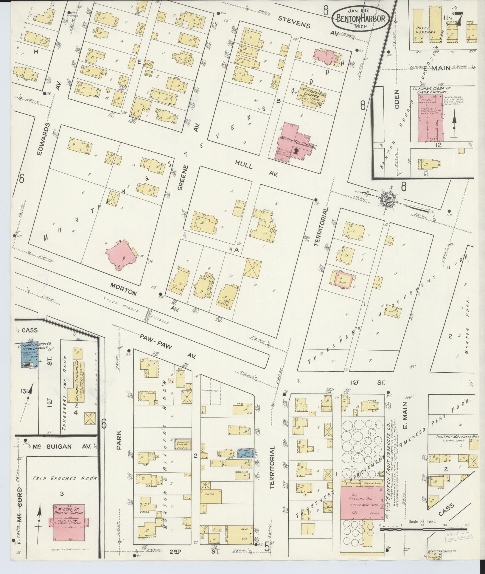 Sanborn Fire Insurance Map from Benton Harbor, Berrien County, Michigan (1917), Sheet #0007 - Complete Map Set gallery image, historic Sanborn map, vintage wall art, Michigan Michigan