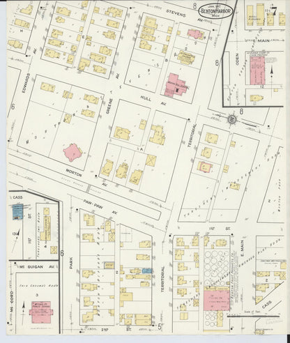 Sanborn Fire Insurance Map from Benton Harbor, Berrien County, Michigan (1917), Sheet #0007 - Complete Map Set gallery image, historic Sanborn map, vintage wall art, Michigan Michigan