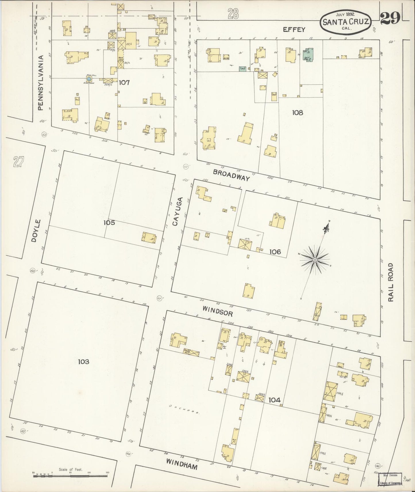 Sanborn Fire Insurance Map from Santa Cruz, Santa Cruz County, California (1892), Sheet #0029 - Complete Map Set gallery image, historic Sanborn map, vintage wall art, California California
