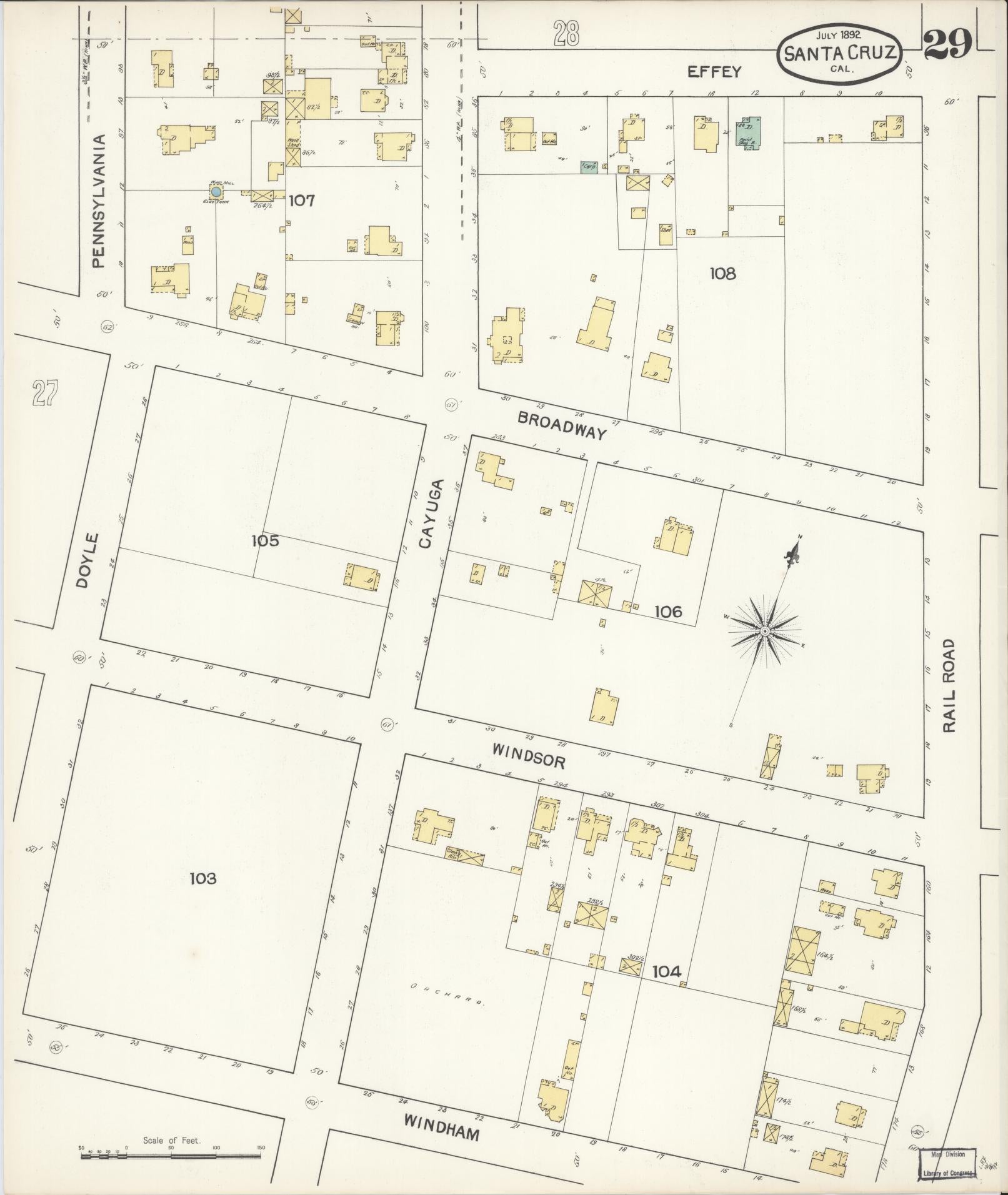Sanborn Fire Insurance Map from Santa Cruz, Santa Cruz County, California (1892), Sheet #0029 - Complete Map Set gallery image, historic Sanborn map, vintage wall art, California California