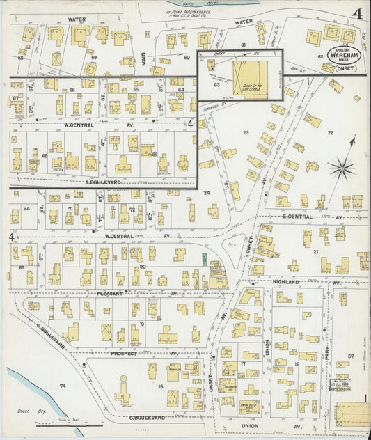 Sanborn Fire Insurance Map from Wareham, Plymouth County, Massachusetts (1901), Sheet #0004 - Historic Sanborn Fire Insurance Map Print, vintage old map wall art, antique decor, genealogy gift, Massachusetts Massachusetts map