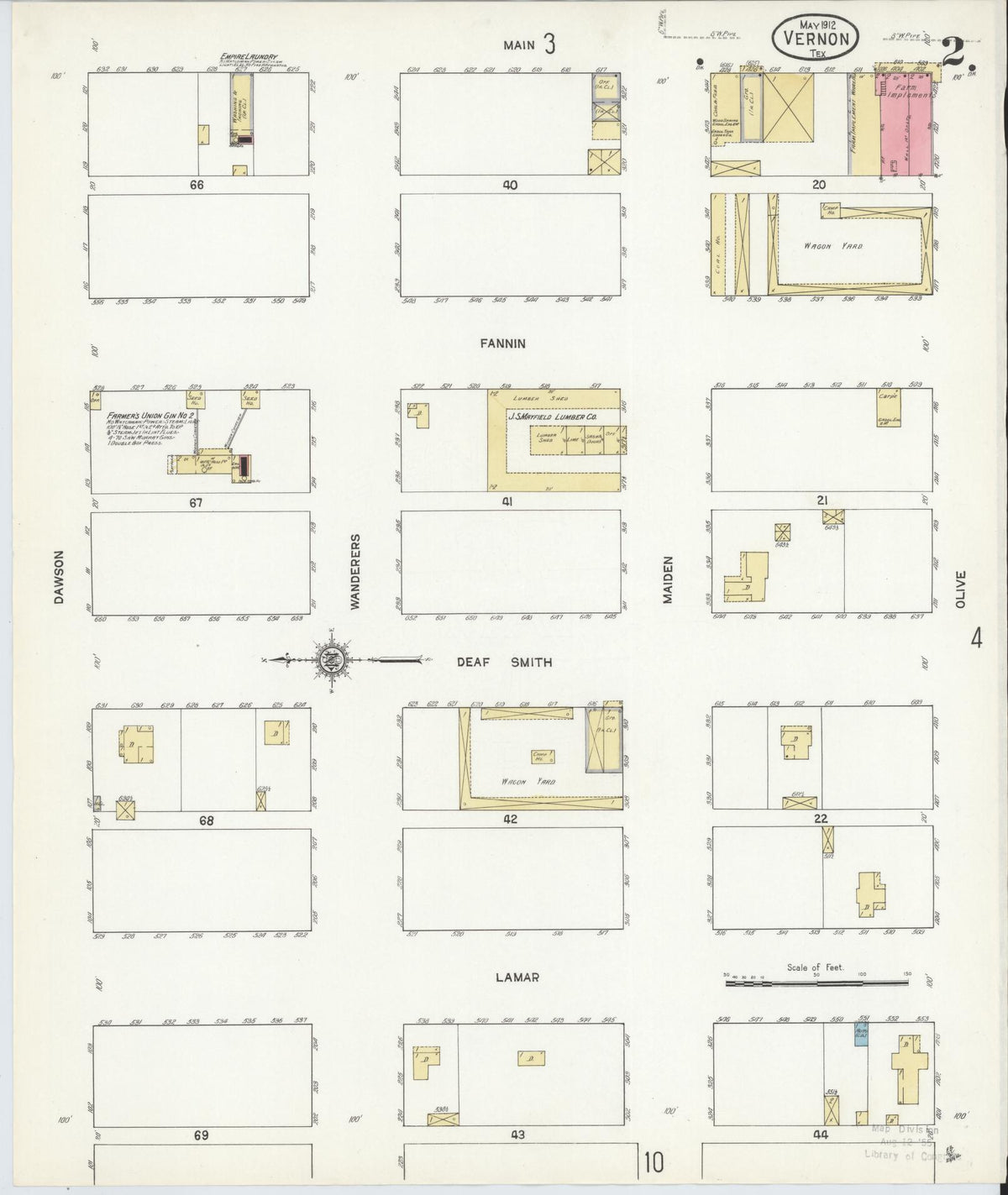 Sanborn Fire Insurance Map from Vernon, Wilbarger County, Texas (1912), Sheet #0002 - Complete Map Set gallery image, historic Sanborn map, vintage wall art, Texas Texas