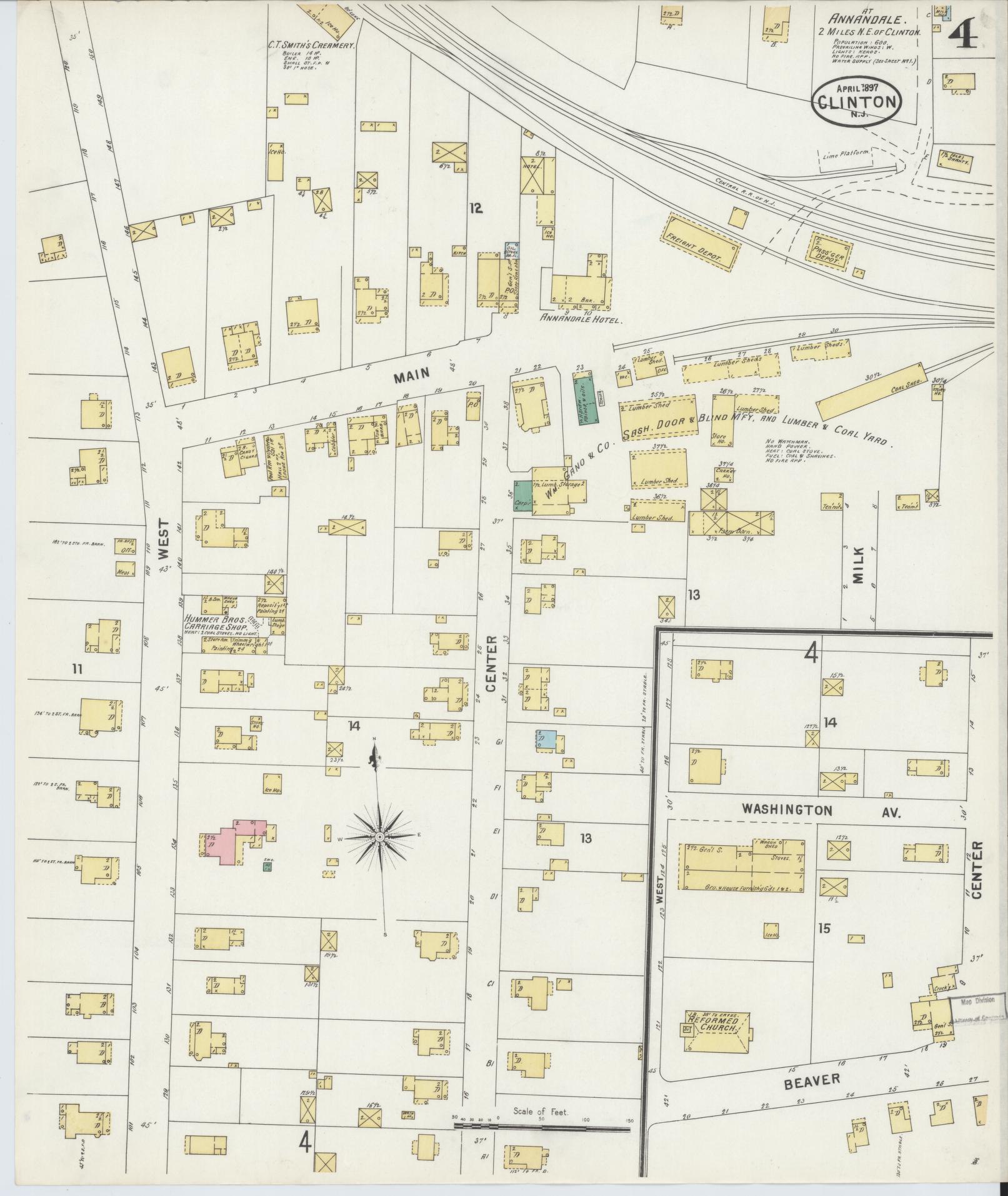 Sanborn Fire Insurance Map from Clinton, Hunterdon County, New Jersey (1897), Sheet #0004 - Complete Map Set gallery image, historic Sanborn map, vintage wall art, New Jersey New Jersey