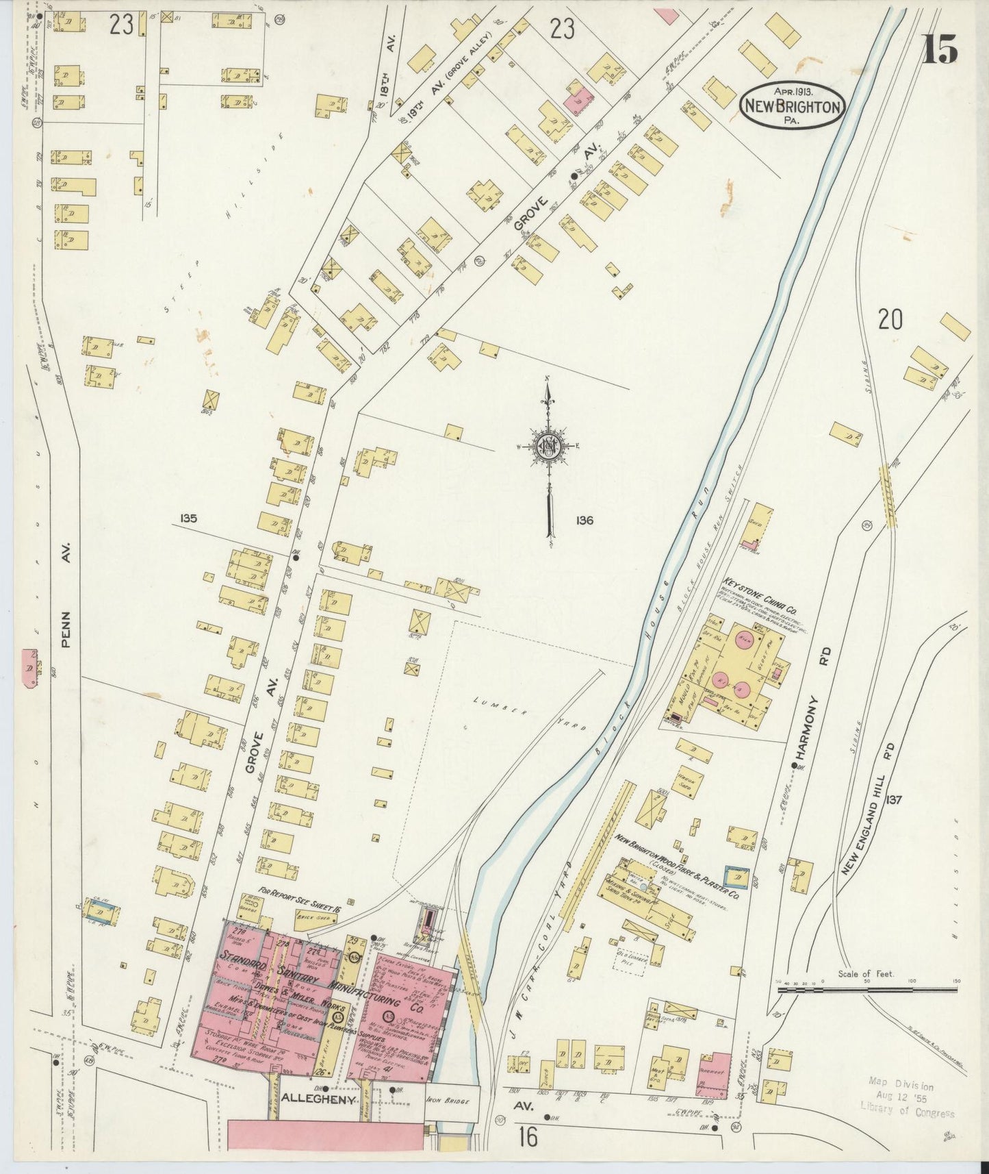 Sanborn Fire Insurance Map from New Brighton, Beaver County, Pennsylvania (1913), Sheet #0015 - Complete Map Set gallery image, historic Sanborn map, vintage wall art, Pennsylvania Pennsylvania