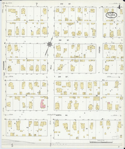 Sanborn Fire Insurance Map from Flora, Clay County, Illinois (1912), Sheet #0004 - Historic Sanborn Fire Insurance Map Print, vintage old map wall art, antique decor, genealogy gift, Illinois Illinois map
