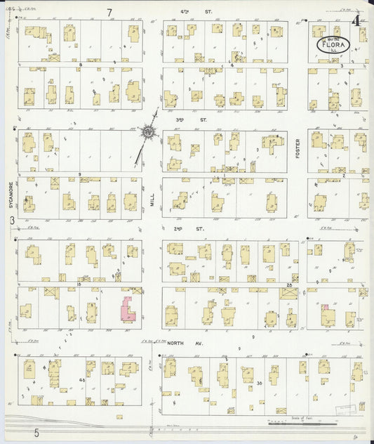 Sanborn Fire Insurance Map from Flora, Clay County, Illinois (1912), Sheet #0004 - Historic Sanborn Fire Insurance Map Print, vintage old map wall art, antique decor, genealogy gift, Illinois Illinois map