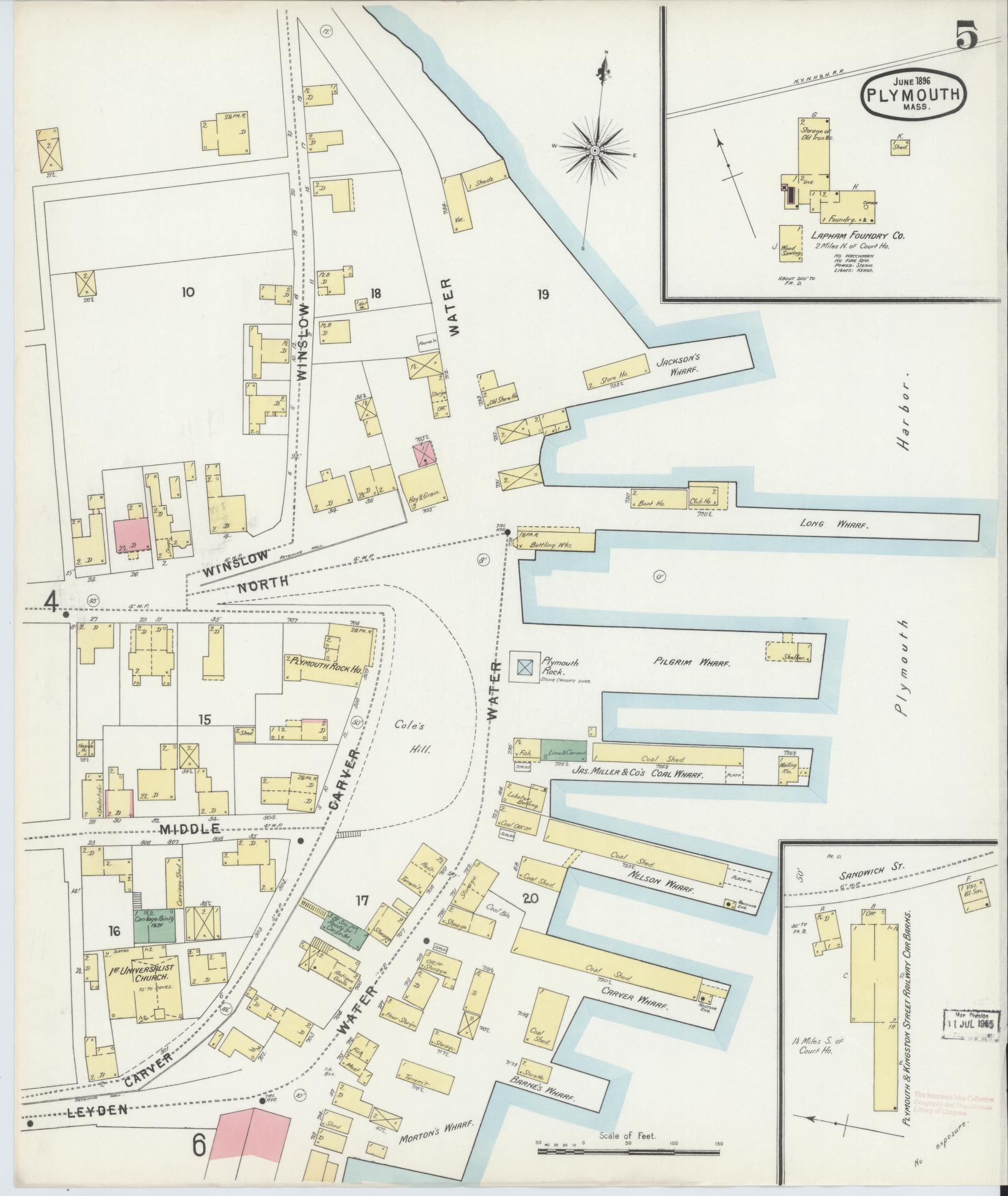 Sanborn Fire Insurance Map from Plymouth, Plymouth County, Massachusetts (1896), Sheet #0005 - Complete Map Set gallery image, historic Sanborn map, vintage wall art, Massachusetts Massachusetts