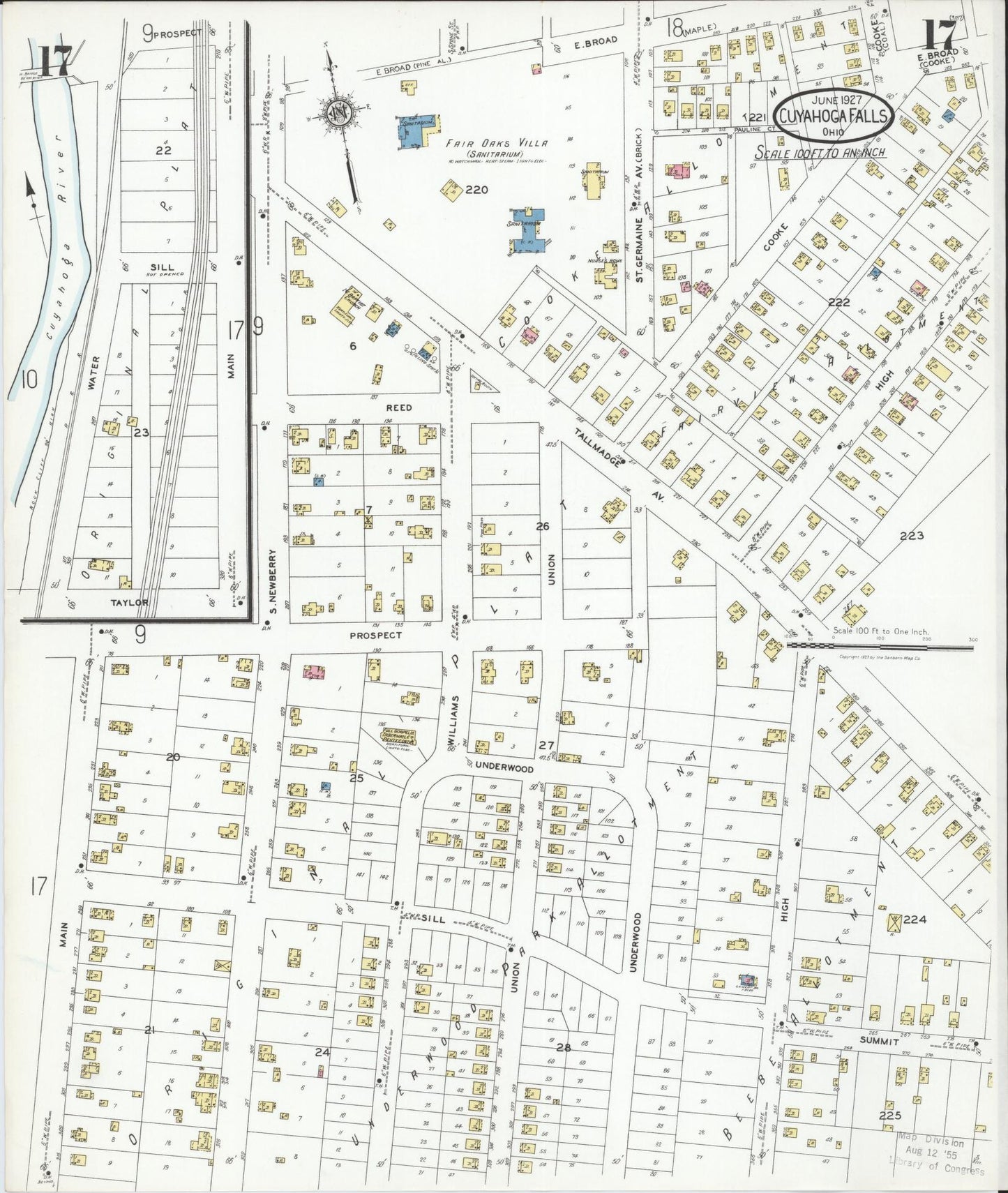 Sanborn Fire Insurance Map from Cuyahoga Falls, Summit County, Ohio (1927), Sheet #0017 - Historic Sanborn Fire Insurance Map Print, vintage old map wall art, antique decor, genealogy gift, Ohio Ohio map