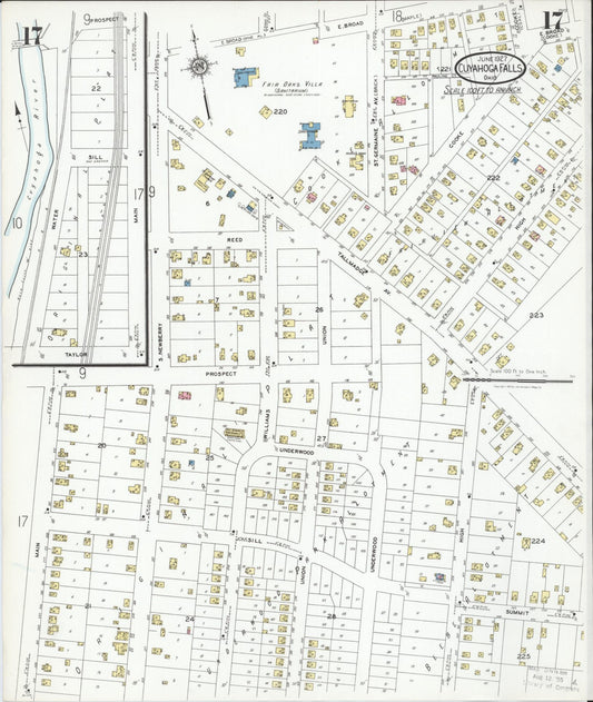 Sanborn Fire Insurance Map from Cuyahoga Falls, Summit County, Ohio (1927), Sheet #0017 - Historic Sanborn Fire Insurance Map Print, vintage old map wall art, antique decor, genealogy gift, Ohio Ohio map