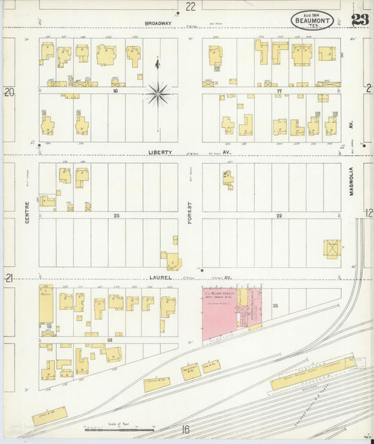 Sanborn Fire Insurance Map from Beaumont, Jefferson County, Texas (1904), Sheet #0023 - Historic Sanborn Fire Insurance Map Print, vintage old map wall art, antique decor, genealogy gift, Texas Texas map