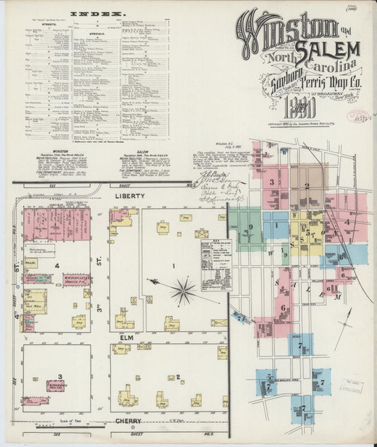 Sanborn Fire Insurance Map from Winston-Salem, Forsyth County, North Carolina (1890), Sheet #0001 - Complete Map Set gallery image, historic Sanborn map, vintage wall art, North Carolina North Carolina