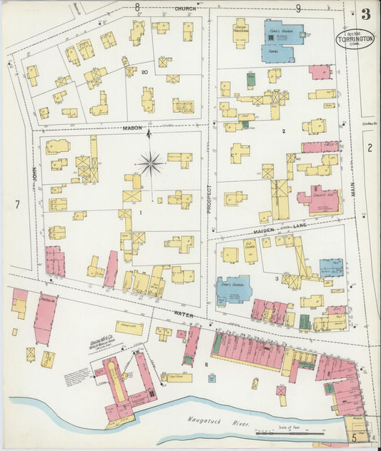 Sanborn Fire Insurance Map from Torrington, Litchfield County, Connecticut (1901), Sheet #0003 - Historic Sanborn Fire Insurance Map Print, vintage old map wall art, antique decor, genealogy gift, Connecticut Connecticut map