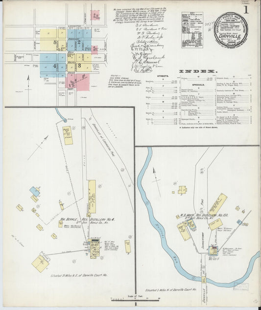 Sanborn Fire Insurance Map from Danville, Boyle County, Kentucky (1891), Sheet #0001 - Complete Map Set gallery image, historic Sanborn map, vintage wall art, Kentucky Kentucky