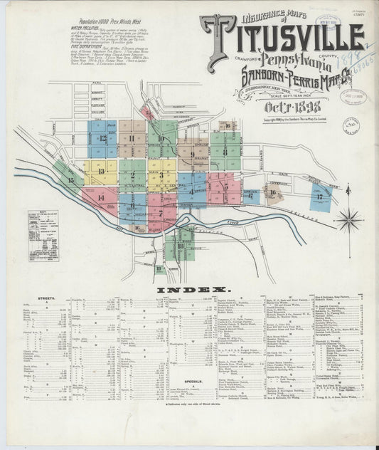 Sanborn Fire Insurance Map from Titusville, Crawford County, Pennsylvania (1898), Sheet #0001 - Historic Sanborn Fire Insurance Map Print, vintage old map wall art, antique decor, genealogy gift, Pennsylvania Pennsylvania map