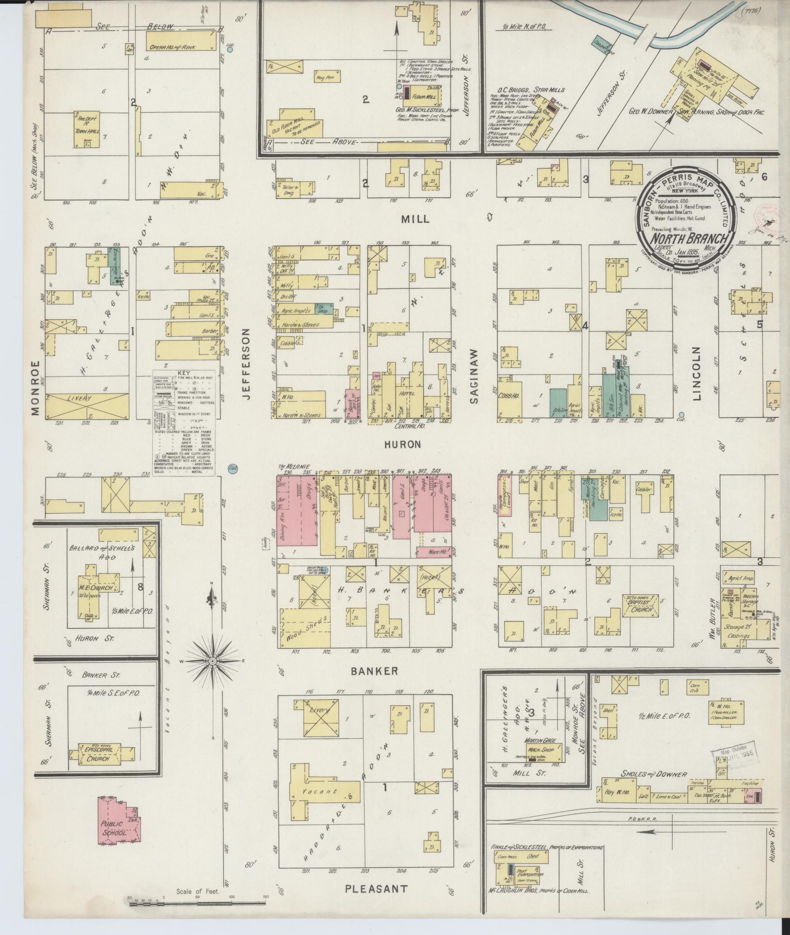 Sanborn Fire Insurance Map from North Branch, Lapeer County, Michigan (1895), Sheet #0001 - Historic Sanborn Fire Insurance Map Print, vintage old map wall art, antique decor, genealogy gift, Michigan Michigan map