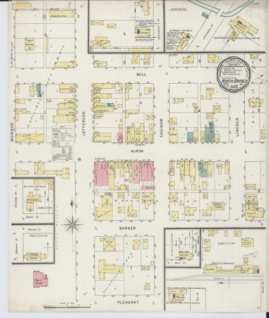 Sanborn Fire Insurance Map from North Branch, Lapeer County, Michigan (1895), Sheet #0001 - Historic Sanborn Fire Insurance Map Print, vintage old map wall art, antique decor, genealogy gift, Michigan Michigan map