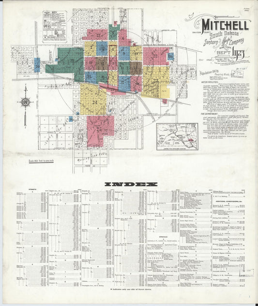Sanborn Fire Insurance Map from Mitchell, Davison County, South Dakota (1923), Sheet #0001 - Historic Sanborn Fire Insurance Map Print, vintage old map wall art, antique decor, genealogy gift, South Dakota South Dakota map