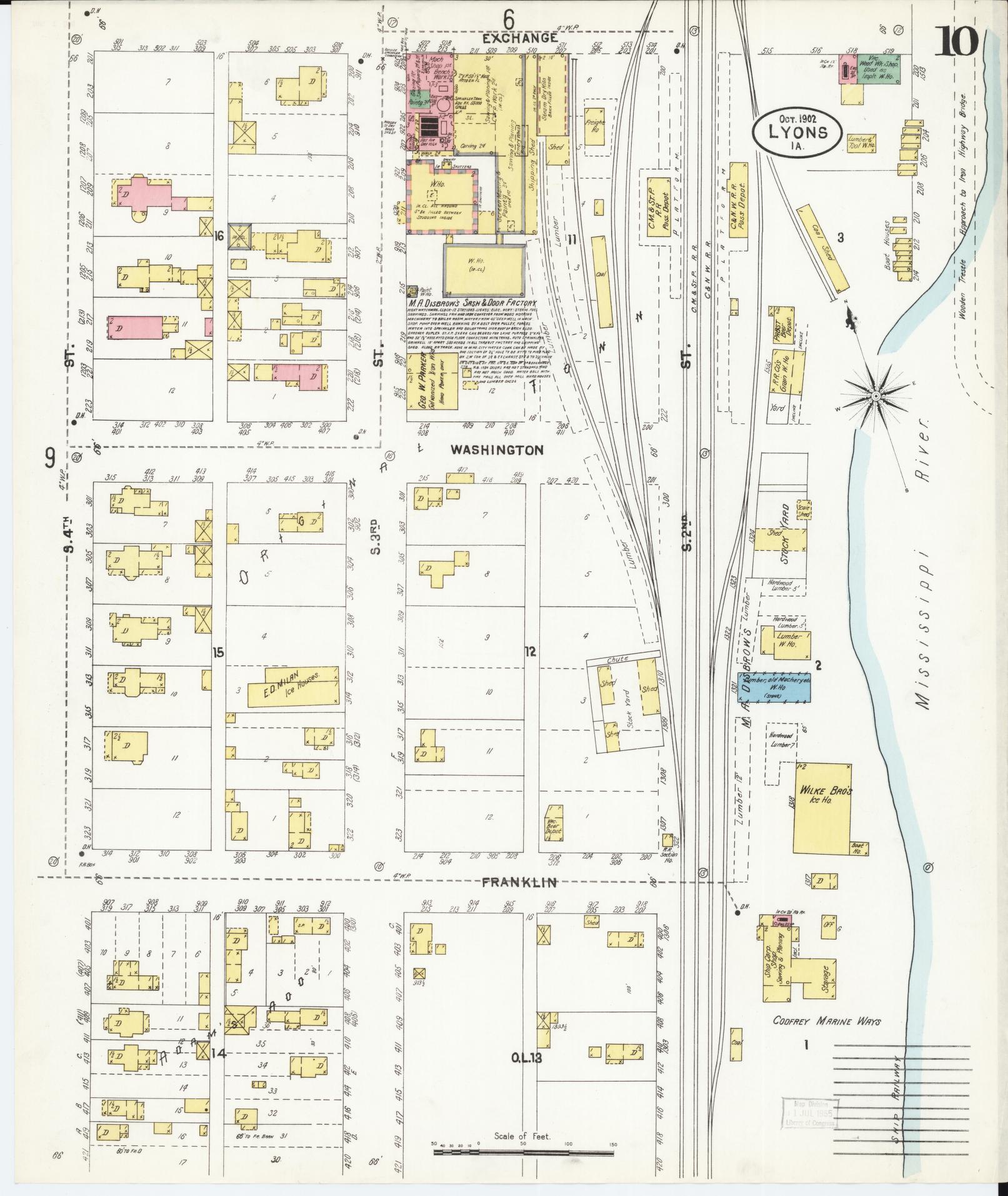 Sanborn Fire Insurance Map from Lyons, Clinton County, Iowa (1902), Sheet #0010 - Historic Sanborn Fire Insurance Map Print, vintage old map wall art