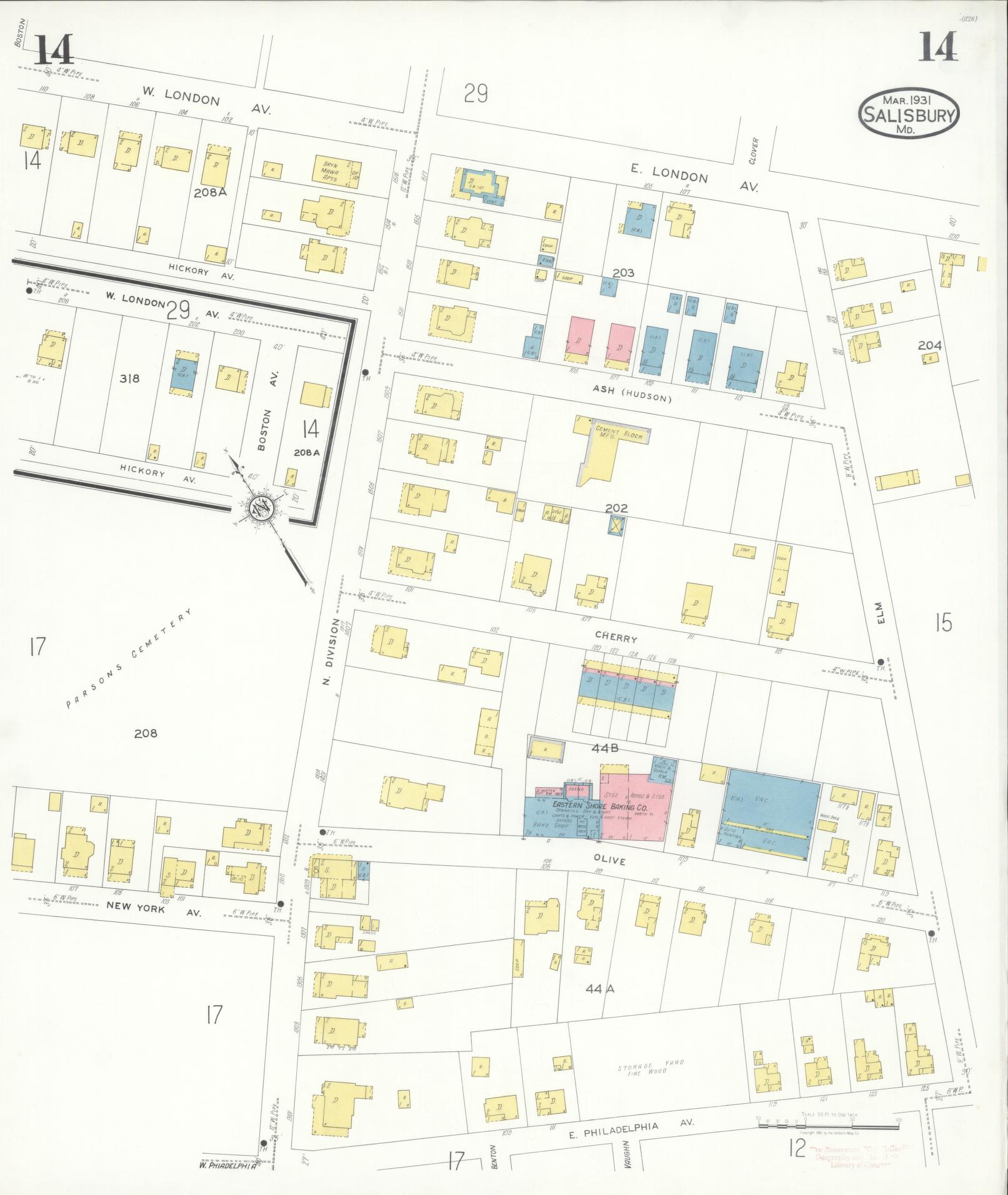 Sanborn Fire Insurance Map from Salisbury, Wicomico County, Maryland (1931), Sheet #0014 - Historic Sanborn Fire Insurance Map Print, vintage old map wall art