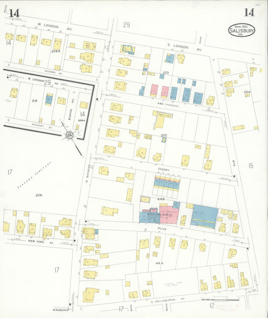 Sanborn Fire Insurance Map from Salisbury, Wicomico County, Maryland (1931), Sheet #0014 - Historic Sanborn Fire Insurance Map Print, vintage old map wall art
