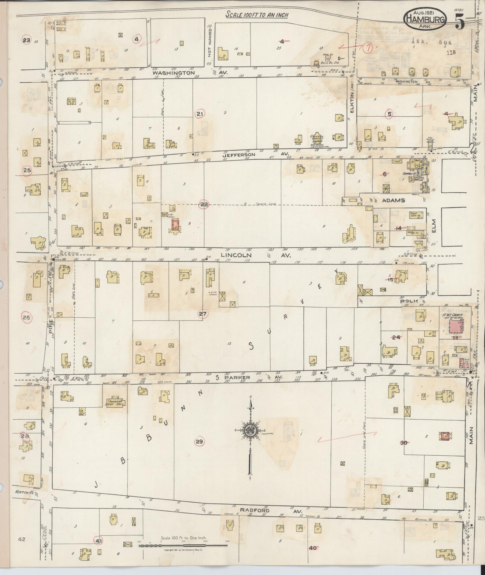 Sanborn Fire Insurance Map from Hamburg, Ashley County, Arkansas (1938), Sheet #0005 - Historic Sanborn Fire Insurance Map Print, vintage old map wall art, antique decor, genealogy gift, Arkansas Arkansas map