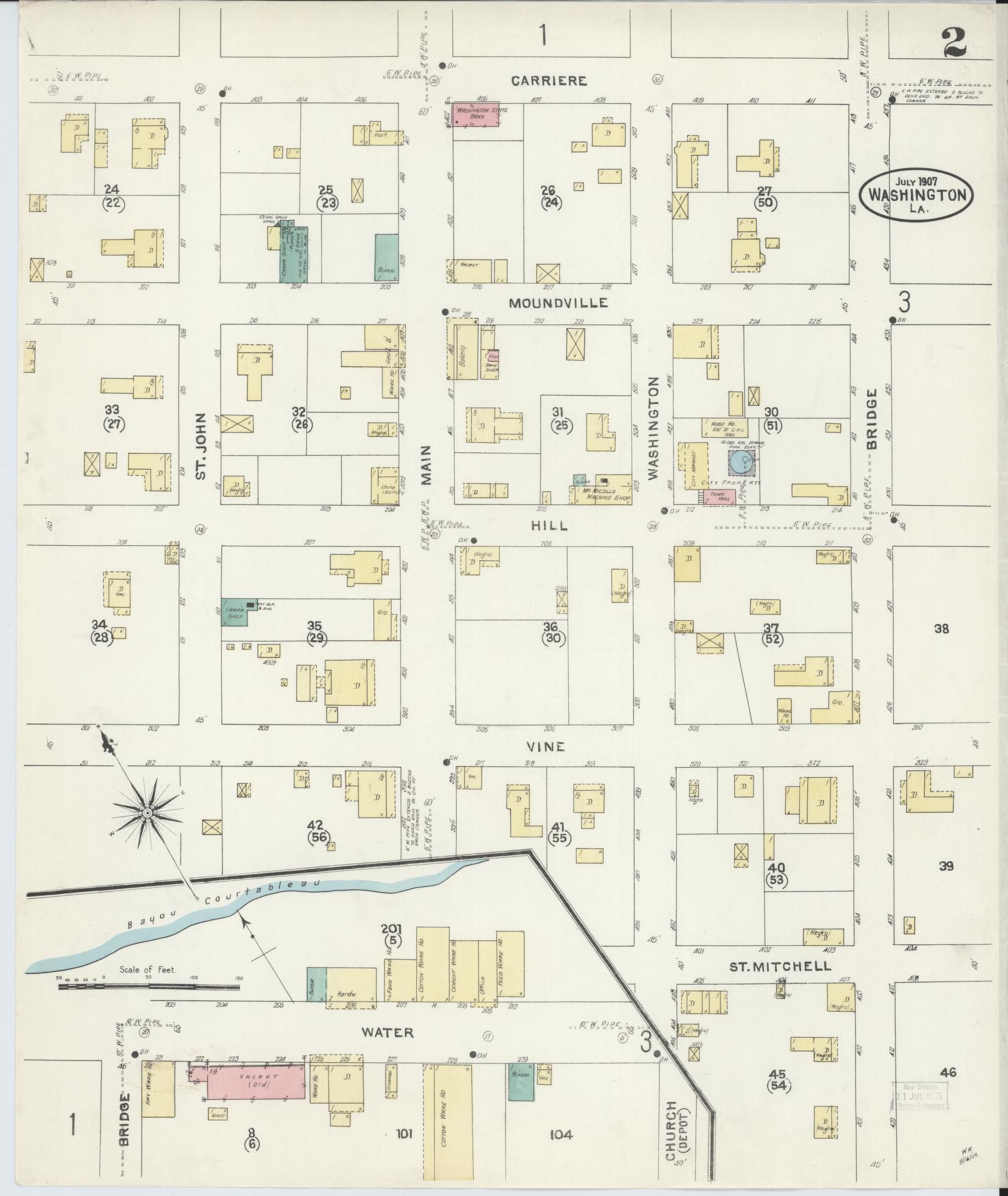 Sanborn Fire Insurance Map from Washington, Saint Landry Parish, Louisiana (1907), Sheet #0002 - Complete Map Set gallery image, historic Sanborn map, vintage wall art, Washington Washington
