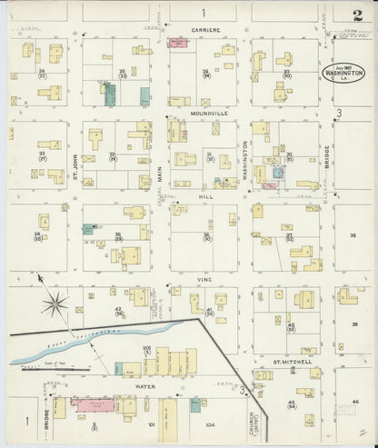 Sanborn Fire Insurance Map from Washington, Saint Landry Parish, Louisiana (1907), Sheet #0002 - Complete Map Set gallery image, historic Sanborn map, vintage wall art, Washington Washington