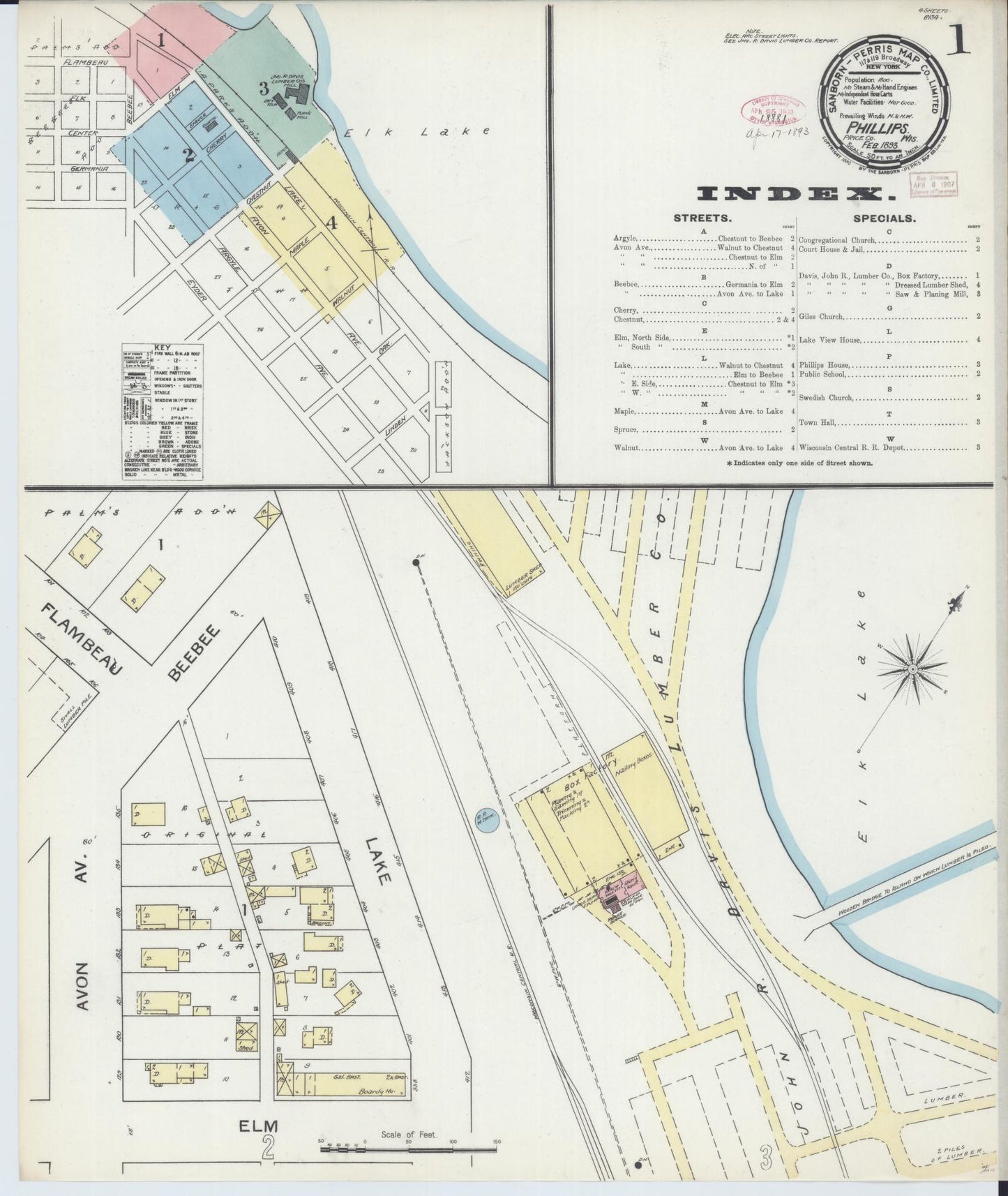 Sanborn Fire Insurance Map from Phillips, Price County, Wisconsin (1893), Sheet #0001 - Complete Map Set gallery image, historic Sanborn map, vintage wall art, Wisconsin Wisconsin