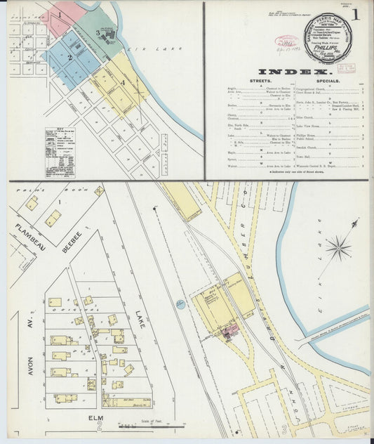 Sanborn Fire Insurance Map from Phillips, Price County, Wisconsin (1893), Sheet #0001 - Complete Map Set gallery image, historic Sanborn map, vintage wall art, Wisconsin Wisconsin