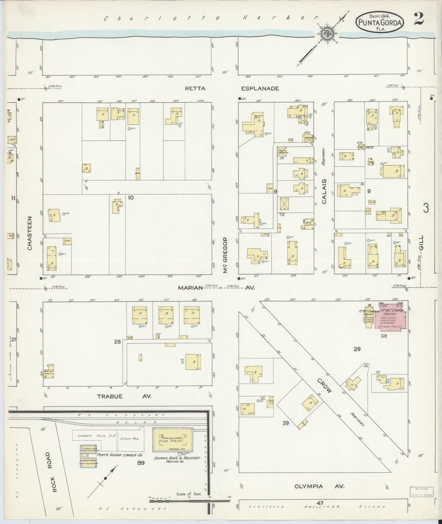 Sanborn Fire Insurance Map from Punta Gorda, Charlotte County, Florida (1914), Sheet #0002 - Complete Map Set gallery image, historic Sanborn map, vintage wall art, Florida Florida