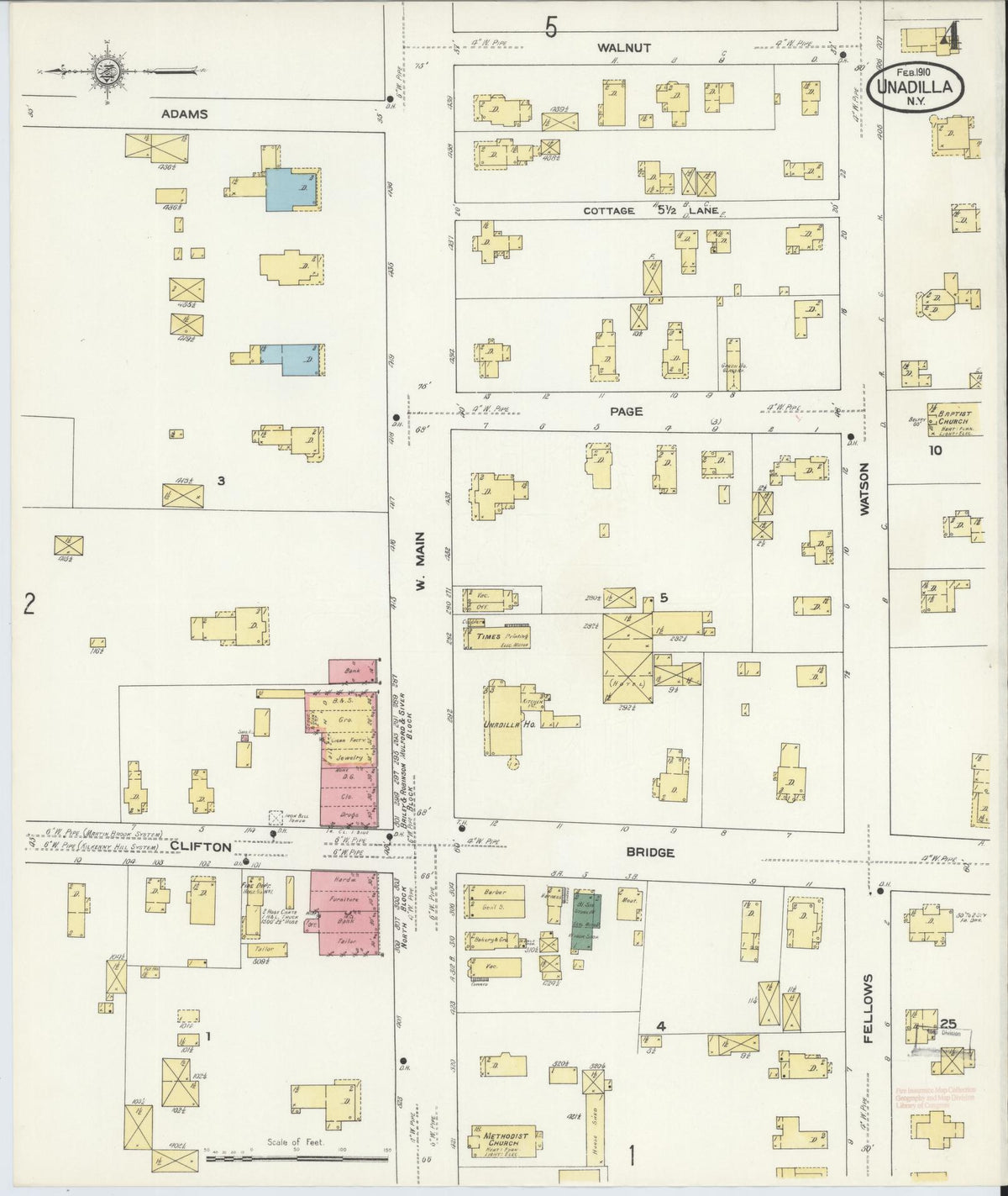 Sanborn Fire Insurance Map from Unadilla, Otsego County, New York (1910), Sheet #0004 - Complete Map Set gallery image, historic Sanborn map, vintage wall art, New York New York