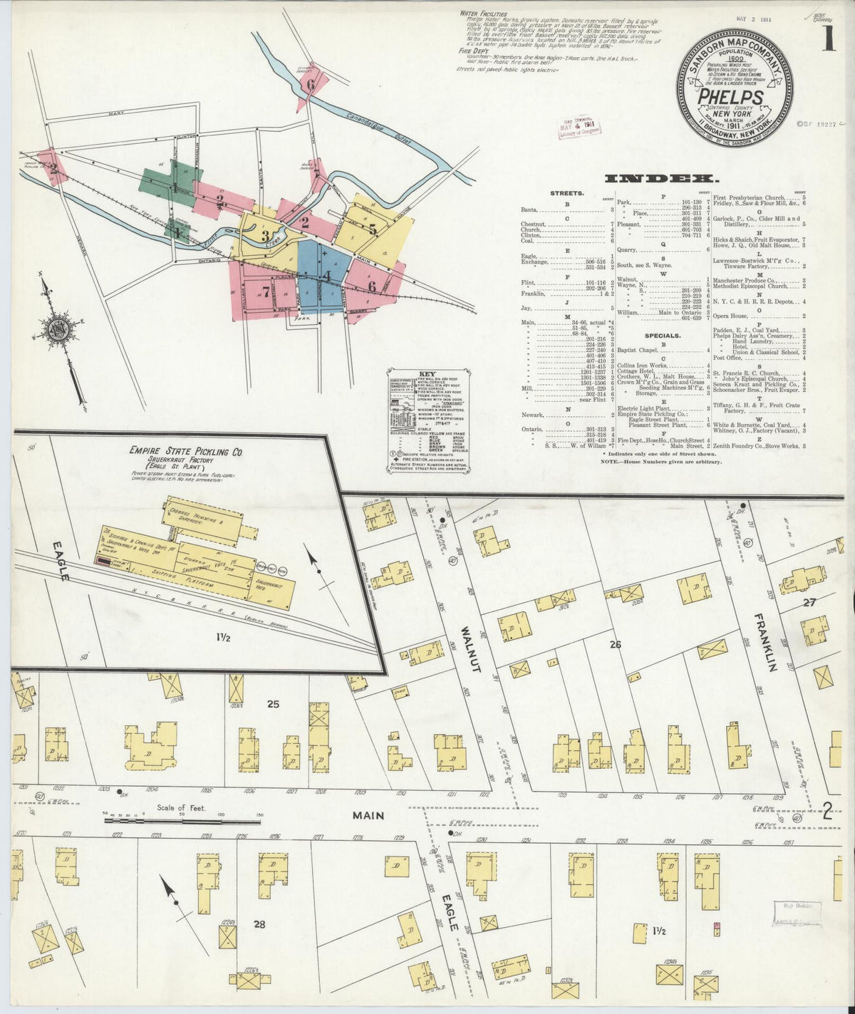 Sanborn Fire Insurance Map from Phelps, Ontario County, New York (1911), Sheet #0001 - Complete Map Set gallery image, historic Sanborn map, vintage wall art, New York New York