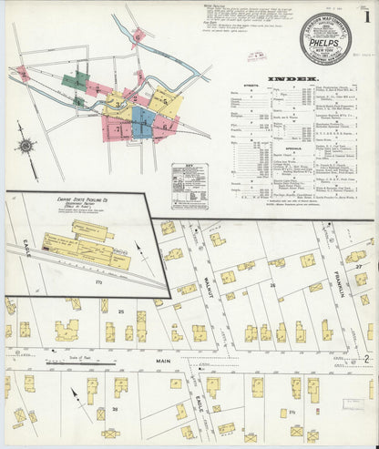 Sanborn Fire Insurance Map from Phelps, Ontario County, New York (1911), Sheet #0001 - Complete Map Set gallery image, historic Sanborn map, vintage wall art, New York New York