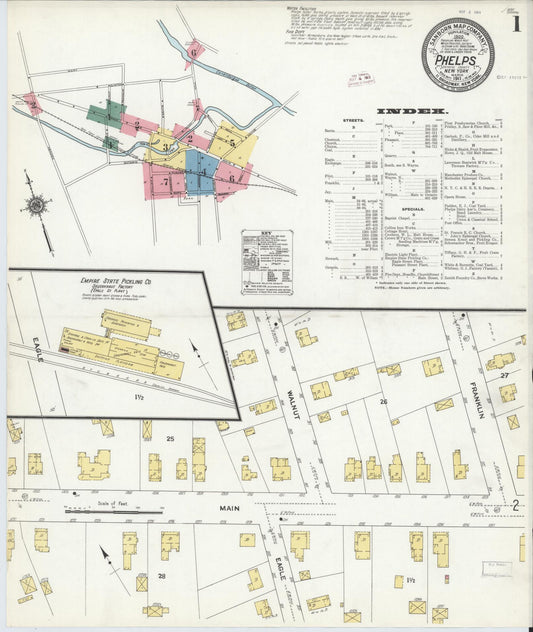 Sanborn Fire Insurance Map from Phelps, Ontario County, New York (1911), Sheet #0001 - Complete Map Set gallery image, historic Sanborn map, vintage wall art, New York New York