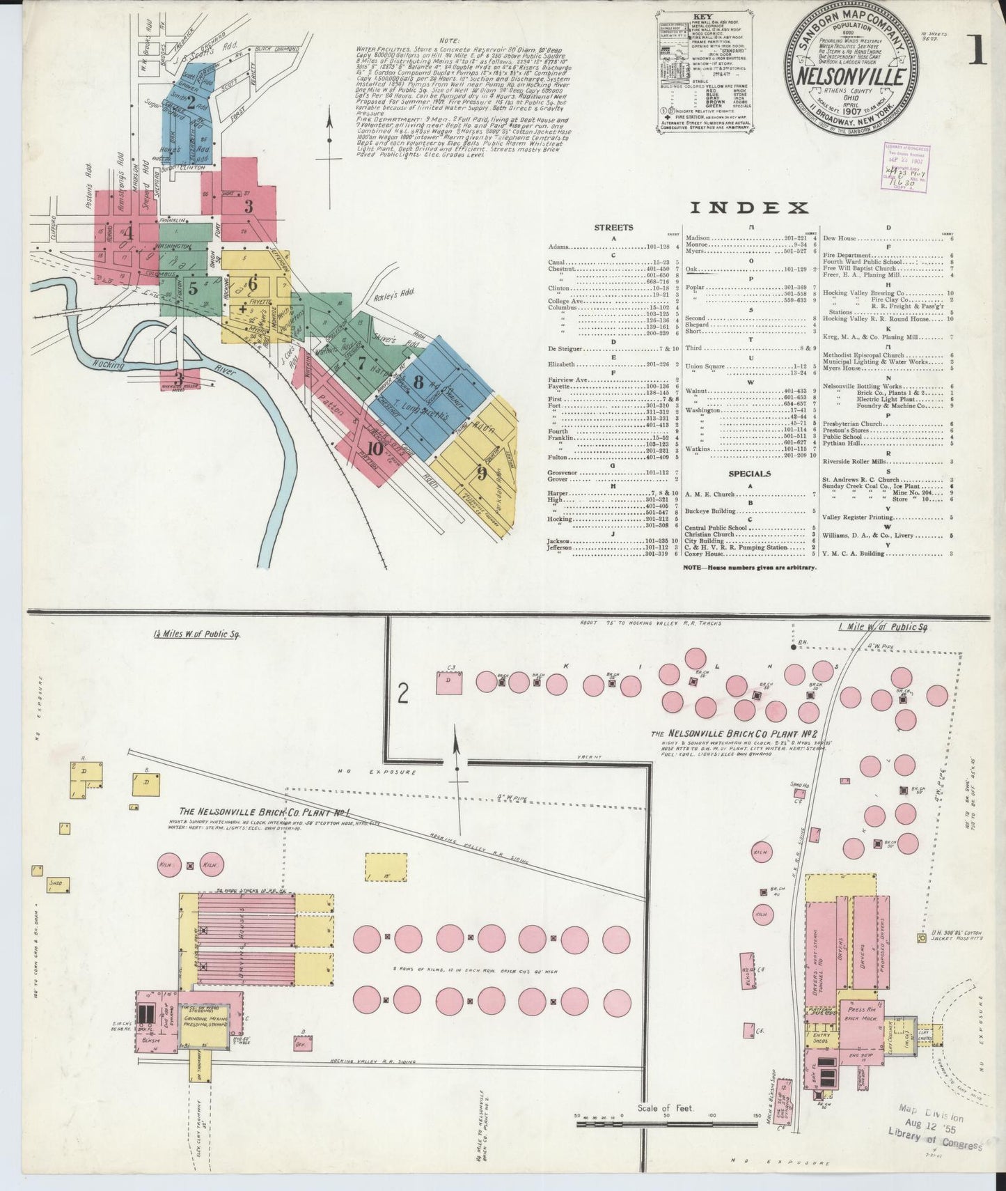 Sanborn Fire Insurance Map from Nelsonville, Athens County, Ohio (1907), Sheet #0001 - Complete Map Set gallery image, historic Sanborn map, vintage wall art, Ohio Ohio