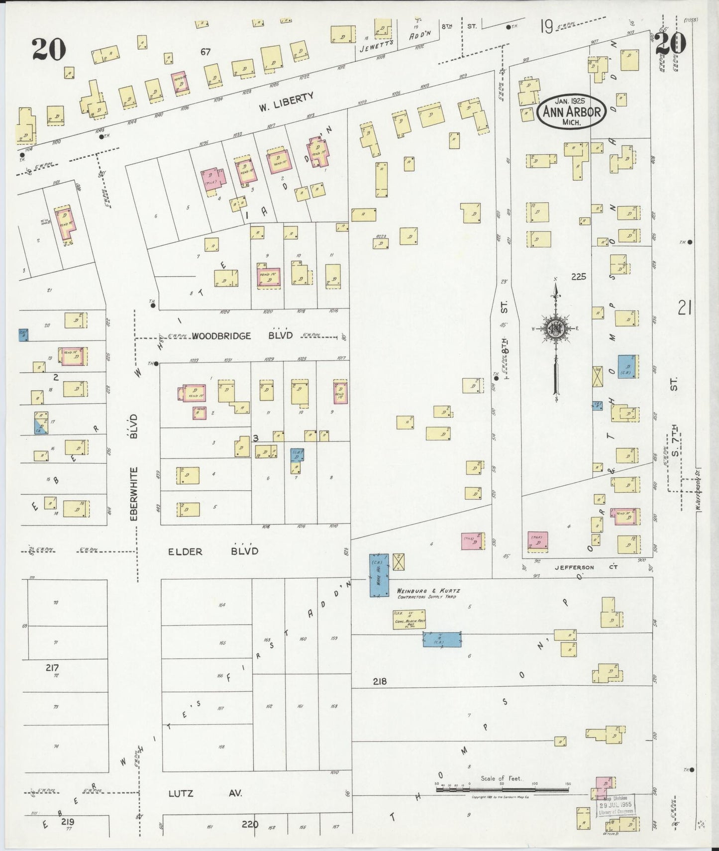 Sanborn Fire Insurance Map from Ann Arbor, Washtenaw County, Michigan (1925), Sheet #0020 - Complete Map Set gallery image, historic Sanborn map, vintage wall art, Michigan Michigan