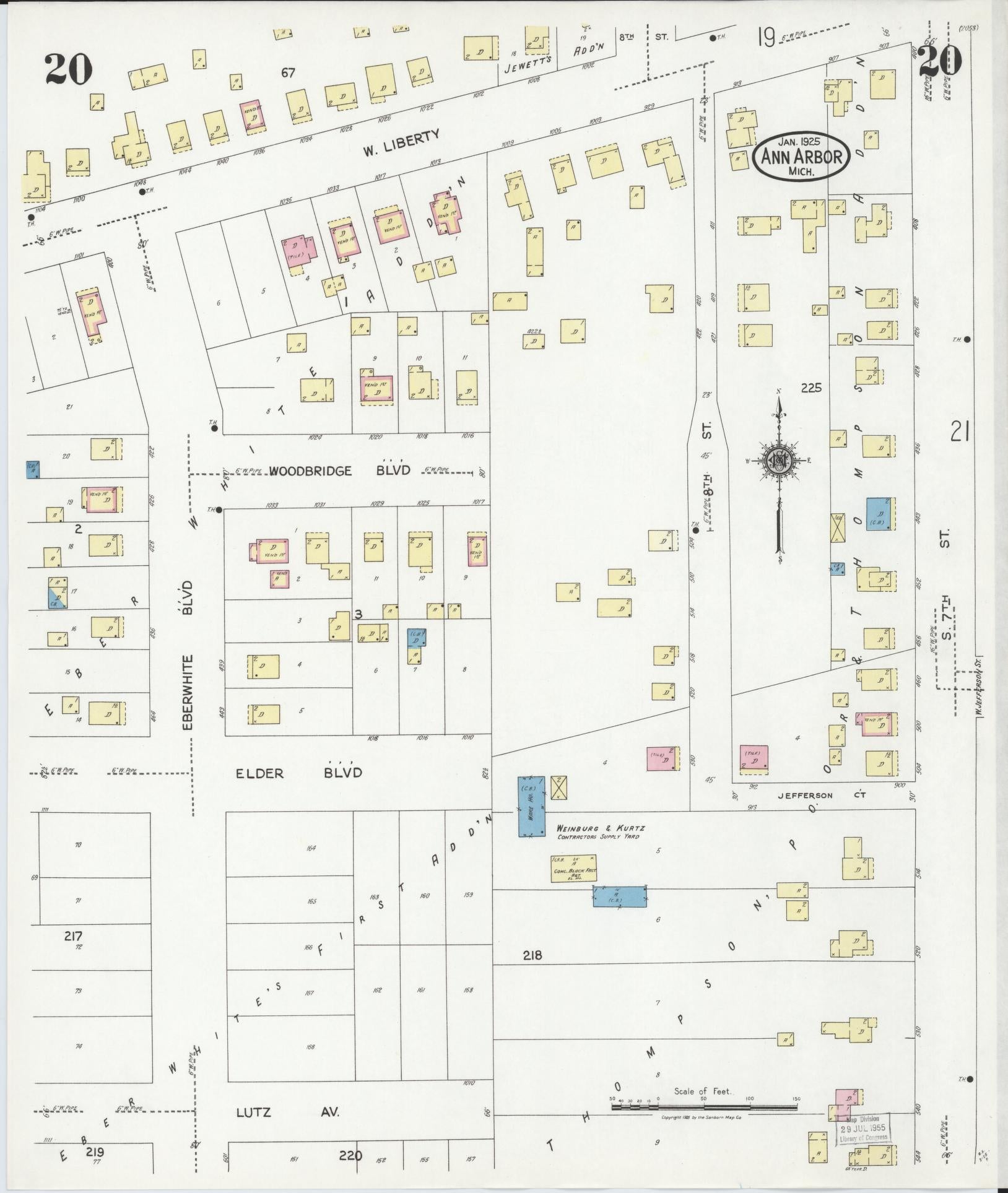 Sanborn Fire Insurance Map from Ann Arbor, Washtenaw County, Michigan (1925), Sheet #0020 - Complete Map Set gallery image, historic Sanborn map, vintage wall art, Michigan Michigan