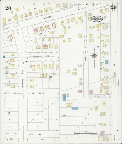 Sanborn Fire Insurance Map from Ann Arbor, Washtenaw County, Michigan (1925), Sheet #0020 - Complete Map Set gallery image, historic Sanborn map, vintage wall art, Michigan Michigan