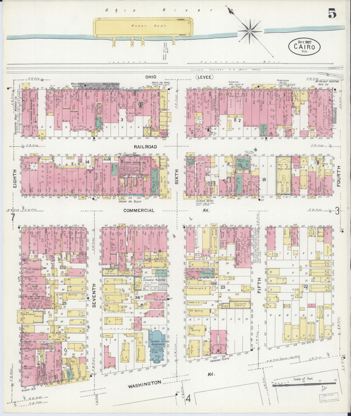 Sanborn Fire Insurance Map from Cairo, Alexander County, Illinois (1907), Sheet #0005 - Complete Map Set gallery image, historic Sanborn map, vintage wall art, Illinois Illinois