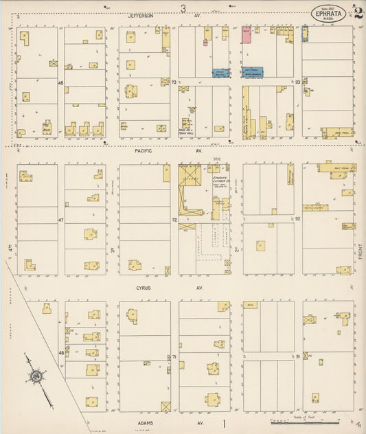 Sanborn Fire Insurance Map from Ephrata, Grant County, Washington (1912), Sheet #0002 - Historic Sanborn Fire Insurance Map Print, vintage old map wall art, antique decor, genealogy gift, Washington Washington map