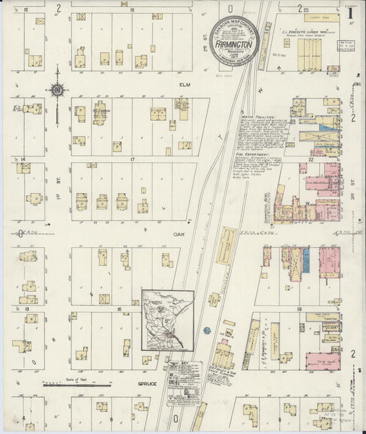 Sanborn Fire Insurance Map from Farmington, Dakota County, Minnesota (1917), Sheet #0001 - Historic Sanborn Fire Insurance Map Print, vintage old map wall art, antique decor, genealogy gift, Minnesota Minnesota map