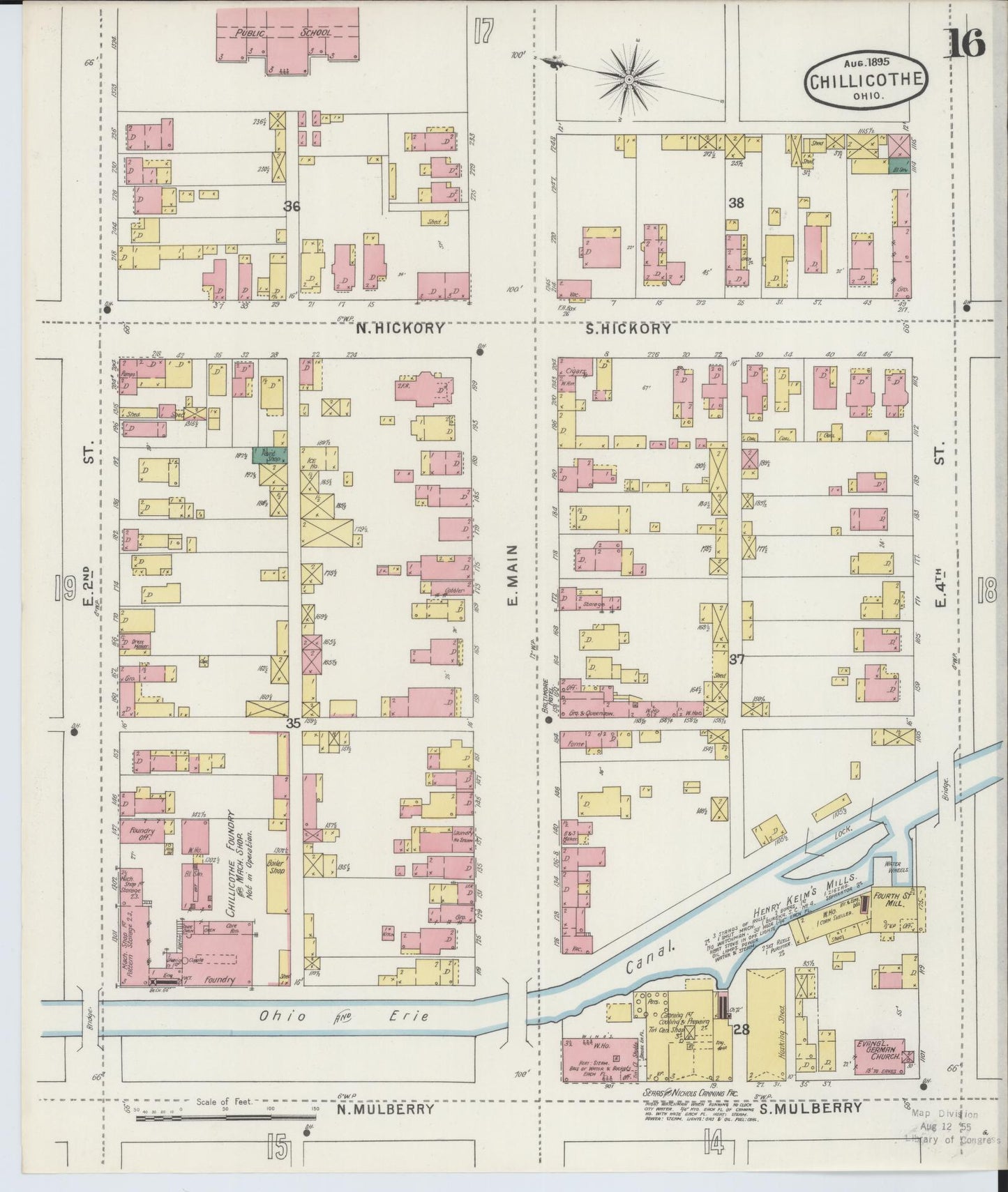 Sanborn Fire Insurance Map from Chillicothe, Ross County, Ohio (1895), Sheet #0016 - Complete Map Set gallery image, historic Sanborn map, vintage wall art, Ohio Ohio