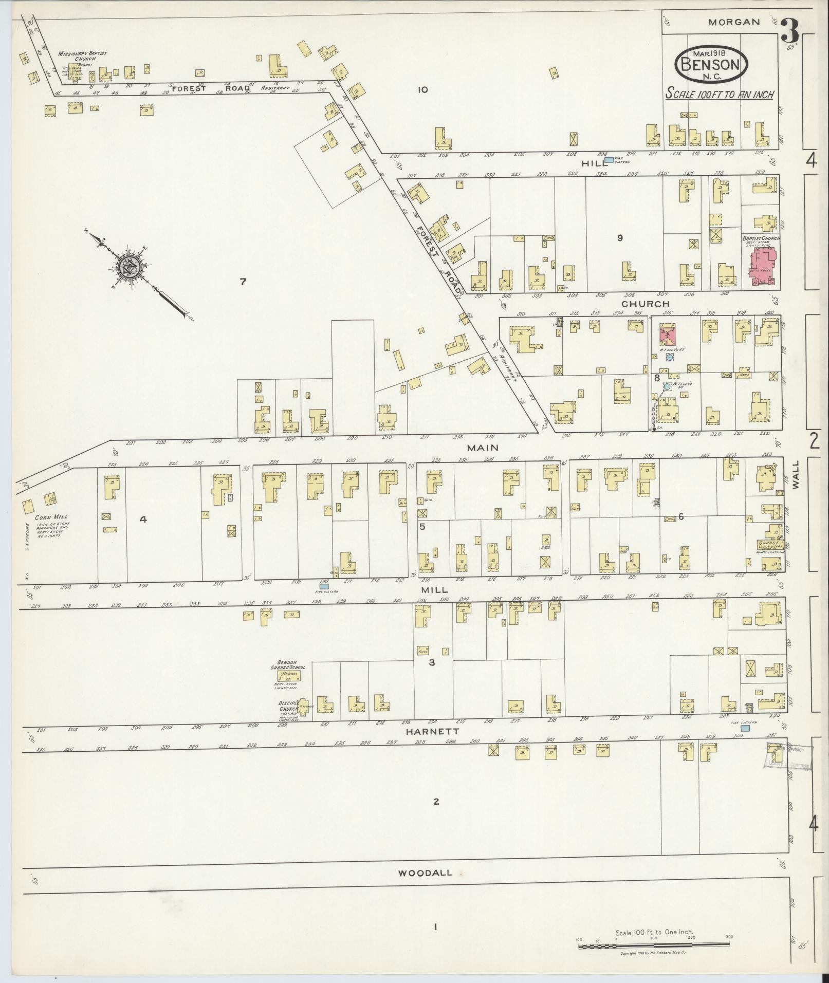 Sanborn Fire Insurance Map from Benson, Johnson County, North Carolina (1918), Sheet #0003 - Complete Map Set gallery image, historic Sanborn map, vintage wall art, North Carolina North Carolina