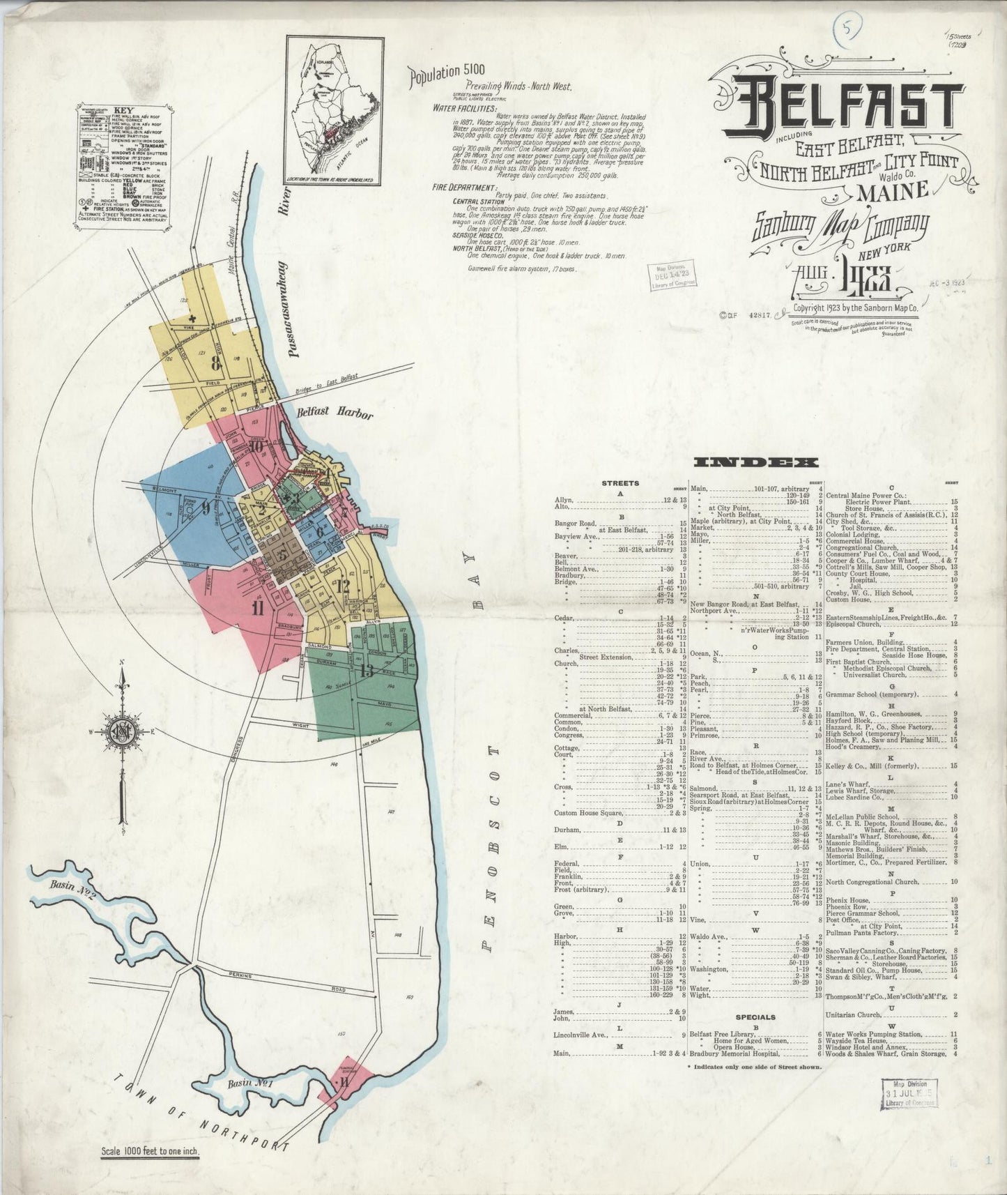 Sanborn Fire Insurance Map from Belfast, Waldo County, Maine. (1923) – Historic Sanborn Fire Insurance Map Print