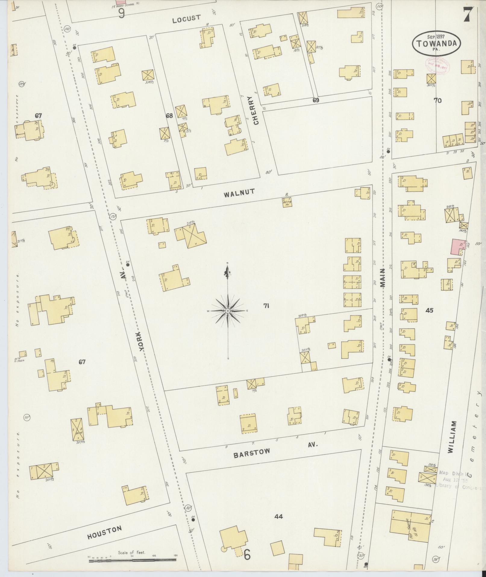 Sanborn Fire Insurance Map from Towanda, Bradford County, Pennsylvania (1897), Sheet #0007 - Historic Sanborn Fire Insurance Map Print, vintage old map wall art, antique decor, genealogy gift, Pennsylvania Pennsylvania map